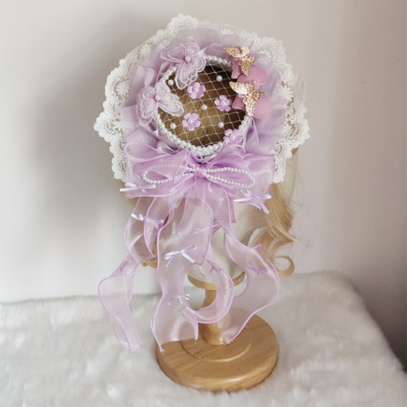 Cài Tóc Đính Nơ Ren Bèo Phong Cách Lolita Cổ Điển