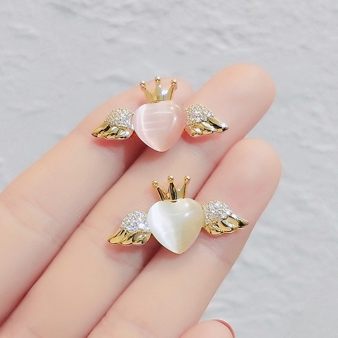Ghim Cài Áo Hình Trái Tim Đôi Cánh Thiên Thần Đính Đá Opal Giả Đa Năng Dễ Phối Đồ Thời Trang
