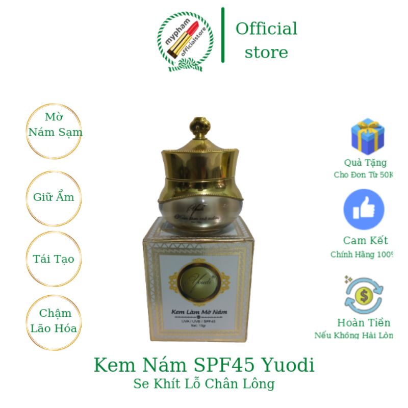Kem Youdi Mờ Nám Nhanh, Chống Nắng UVA / UVB / SPF45, Giữ Ẩm, Se Khít Lỗ Chân Lông, Dưỡng Trắng Sáng Mịn Màng 15g