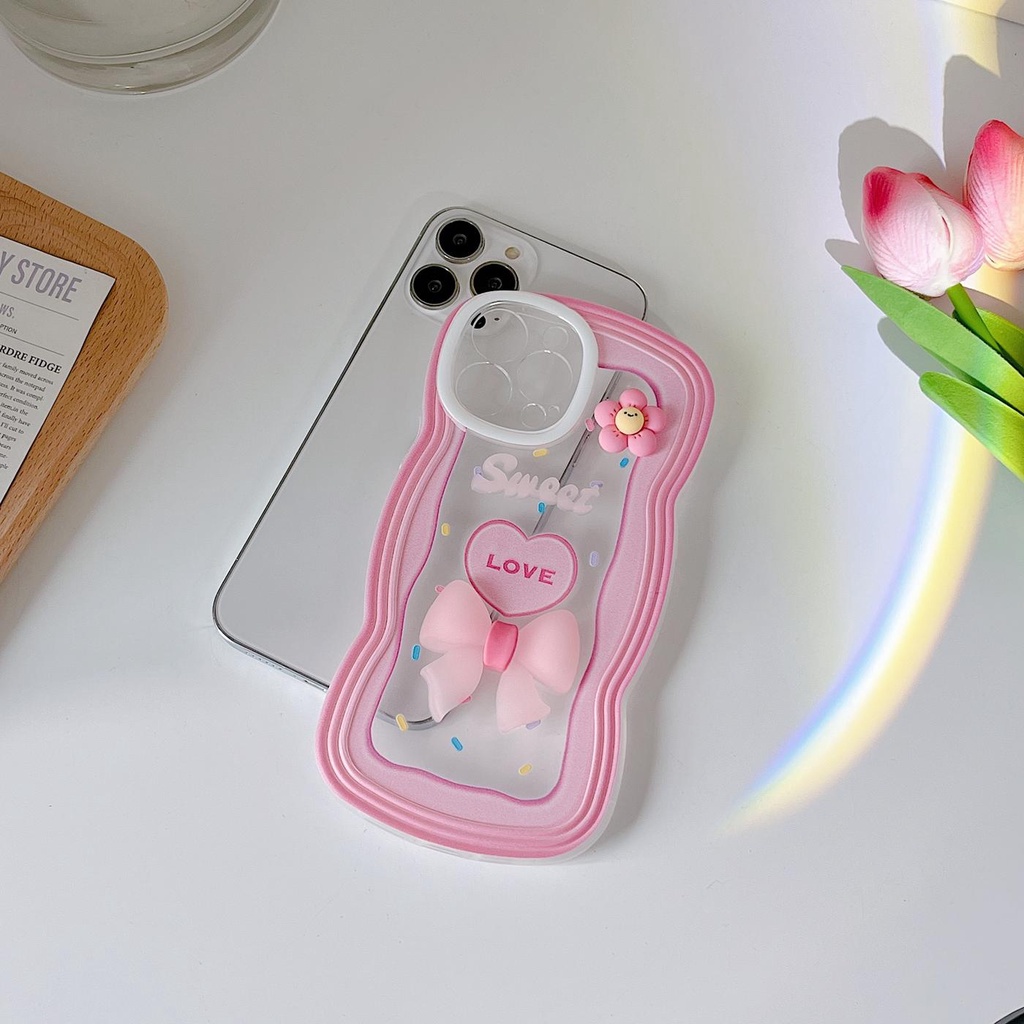 Ốp Điện Thoại Tpu Mềm Chống Sốc Chống Rơi Đính Nơ Màu Hồng 3D Cho iPhone 11 12 13 pro max xr x xsmax