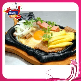 Bộ Chảo Gang Và Đế Gỗ Làm Bò Bít Tết Loại Nhỏ