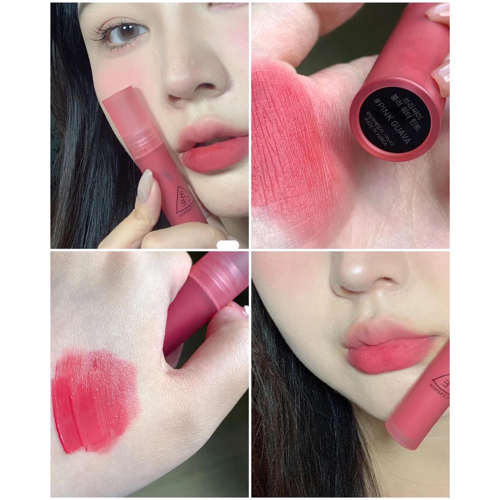 Son kem lì 3CE Blur Water Tint mã PINK GUAVA màu hồng đào