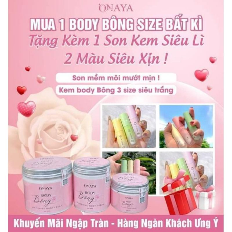 [Chính hãng] Kem Body Bông ONAYA TQ GROUP Dưỡng Trắng Da 250g  Tặng Son Body Bông Tặng Son Xinh Cam Kết Chính Hãng