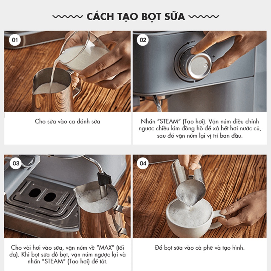 Máy pha cà phê Espresso Bear, máy pha cafe Espresso tự động áp suất 15Bar, kiểm soát nhiệt thông minh – Hàng hãng BH 18T