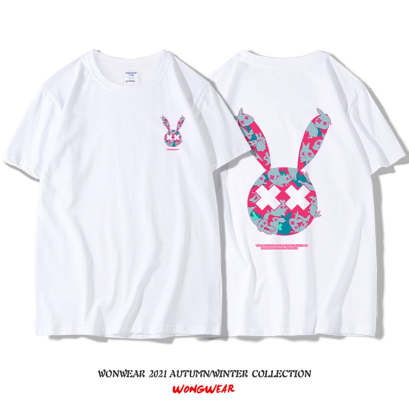 Áo thun Unisex form rộng, in 2 mặt hình thỏ rực rỡ [V182]