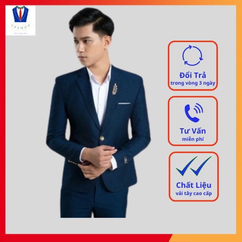 Bộ vest nam đẹp màu xanh navy 1 khuy cao cấp full size [Áo vest + Quần]