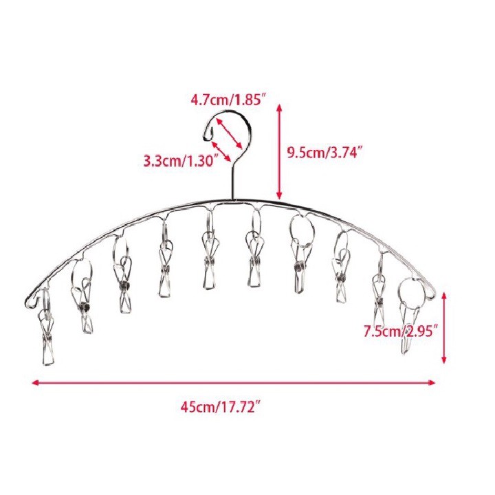 Móc quần áo có 10 kẹp, nhỏ gọn, tiện lợi - Móc phơi đồ inox cao cấp