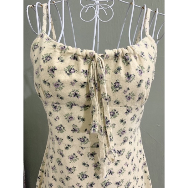 Váy đầm vintage hai dây hoa nhí vàng tím /thu đông
