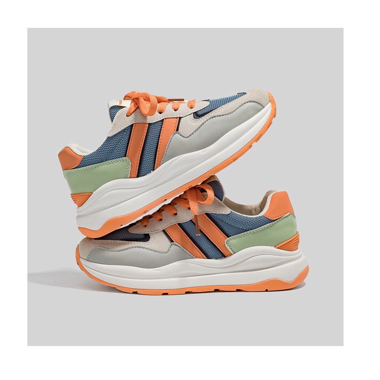 Giày thể thao nữ sọc cam và xám 👟Freeship extra 👟 Giày Quảng Châu Xịn