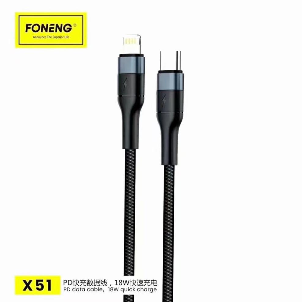 Cáp sạc iPhone - Dây PD 18W Foneng - Type C to Lightning - Chuẩn PD hỗ trợ sạc nhanh - Siêu bền - Chính hãng