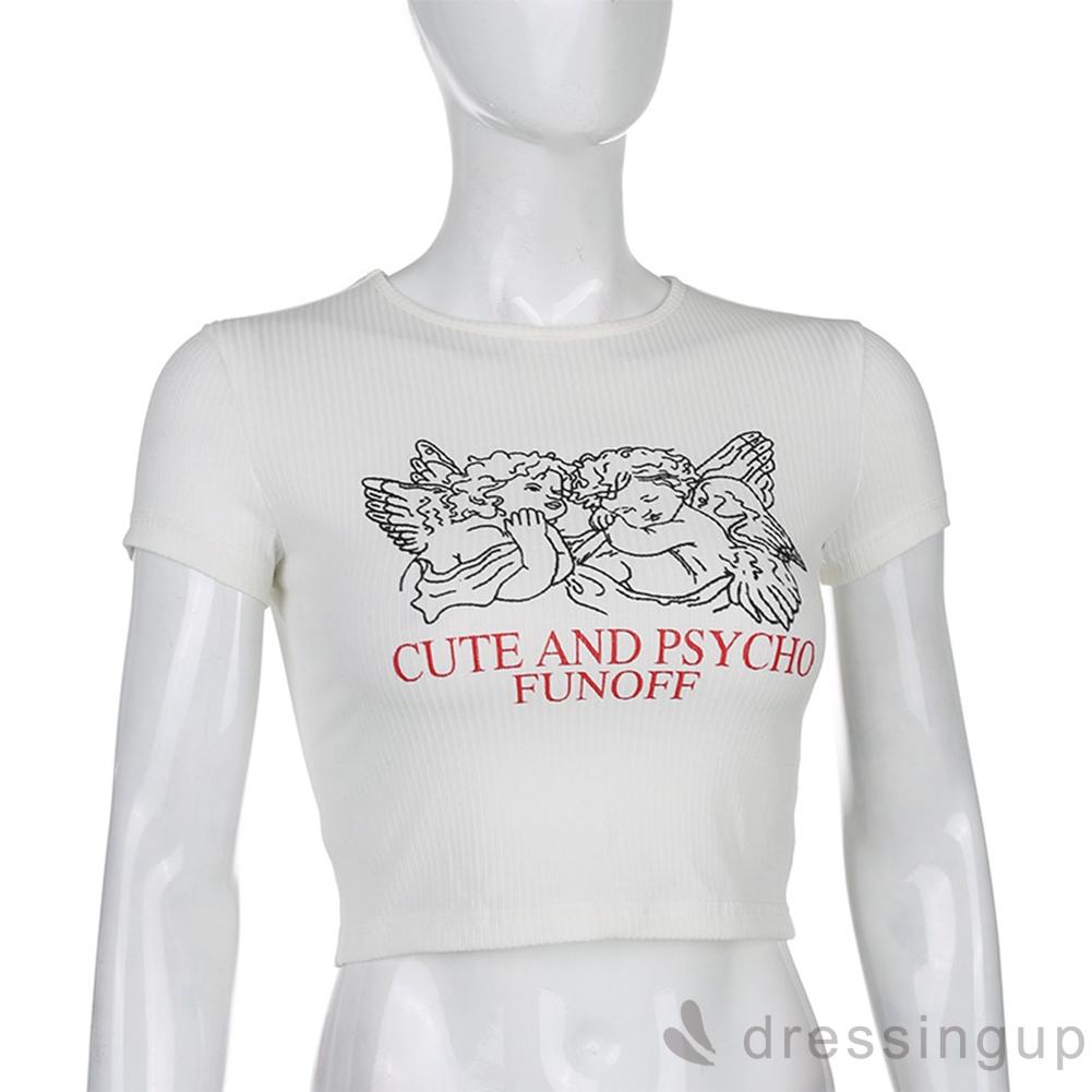 Áo Thun Ngắn Tay Cổ Tròn In Chữ Cá Tính Dành Cho Nữ