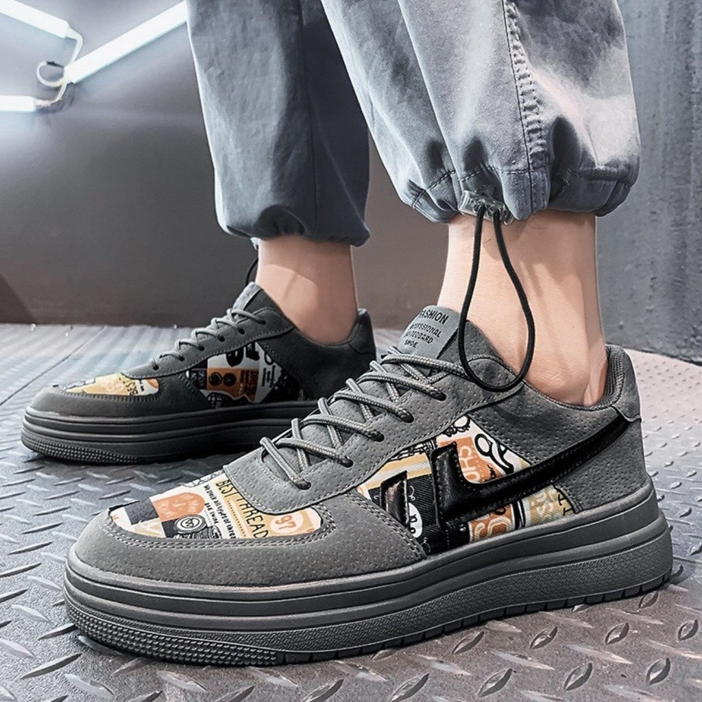 Giày thể thao sneaker nam AIR Fashion màu xám phối cam nổi bật