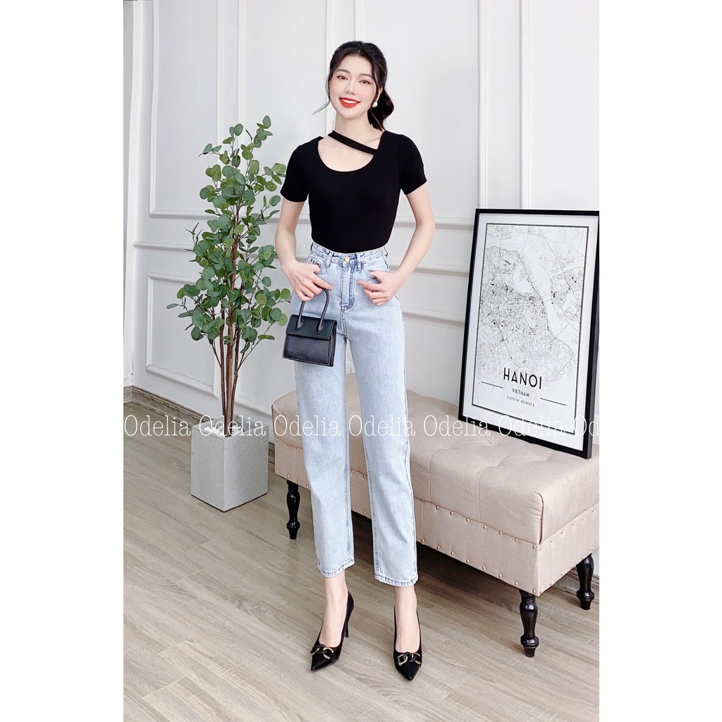 Quần jeans nữ dáng suông Odelia cạp cao - Q5868