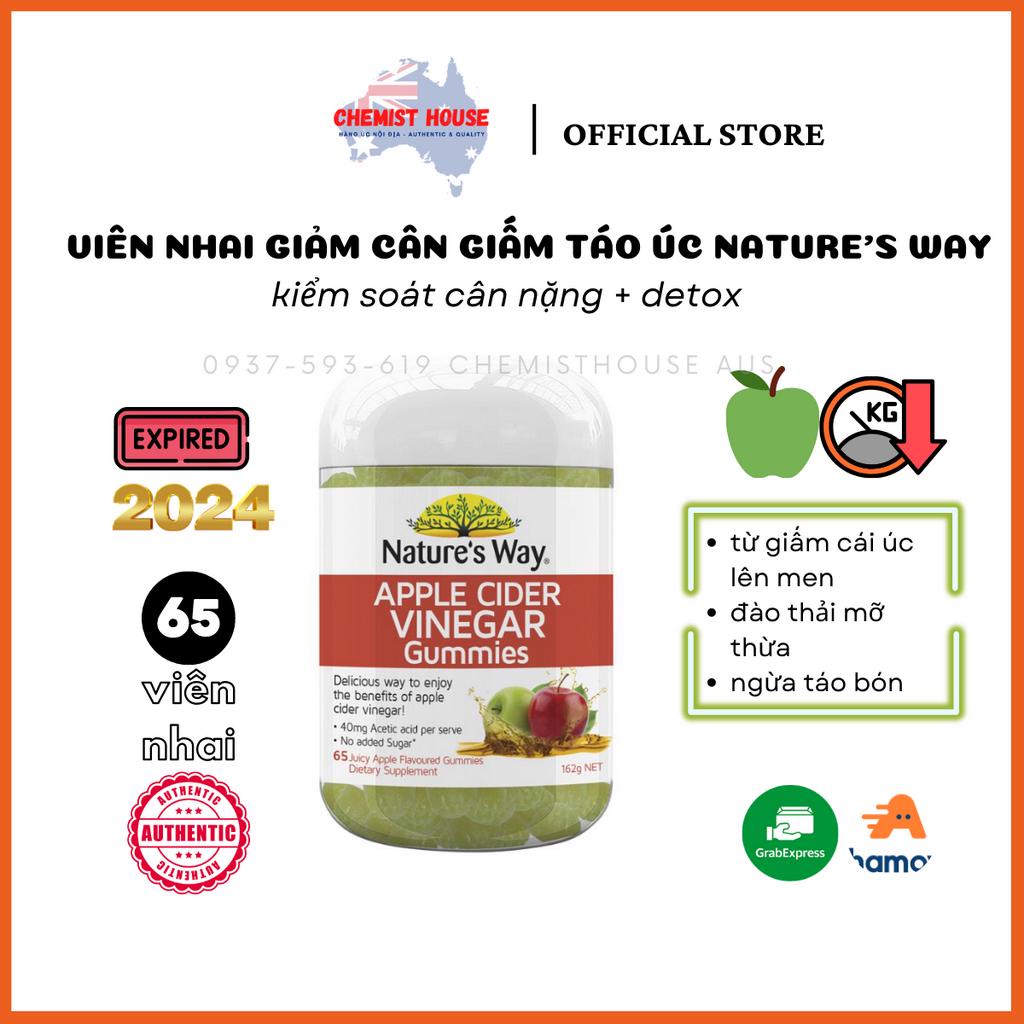 Thạch Giấm Táo Cái Giảm Cân An Toàn Hiệu Quả - Nature's Way Apple Cider Vinegar 65 Gummies Không Đường