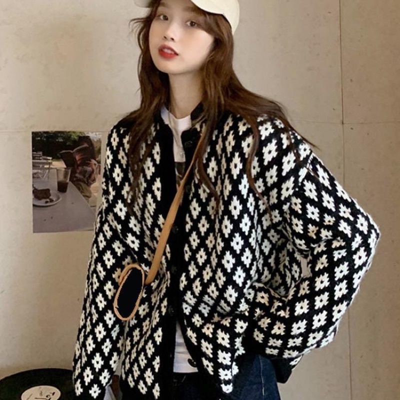 FREESHIP ÁO CADIGAN LEN HOẠ TIẾT THỔ CẨM VINTAGE