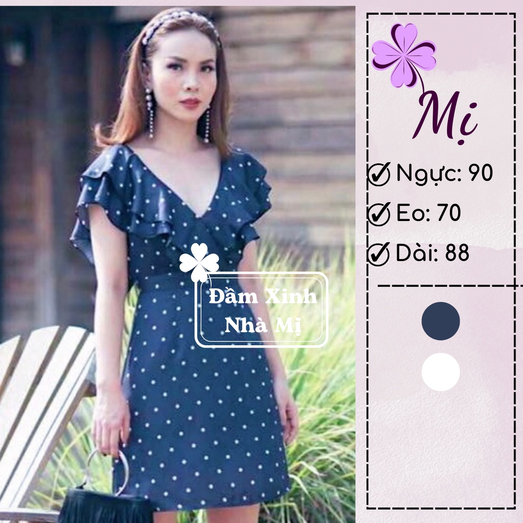 Đầm Caro Đi Chơi Cổ V Bèo Hở Lưng Tay Cánh Tiên Bo Eo Thanh Lịch, Đầm Dáng Ngắn Màu Xanh Coban [ẢNH THẬT CUỐI]