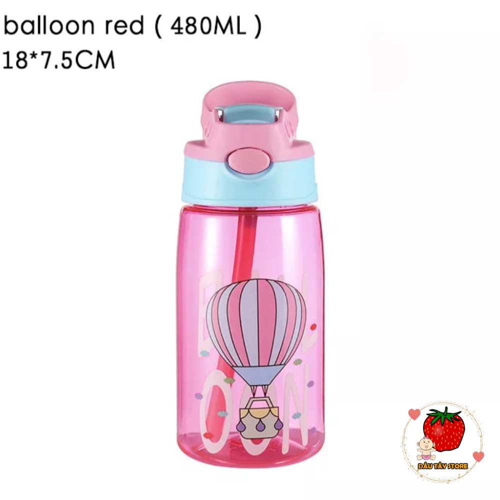 Bình nước cute có ống hút, Bình đựng nước cho bé đi học đi chơi 450ml cho bé trai bé gái - DT69