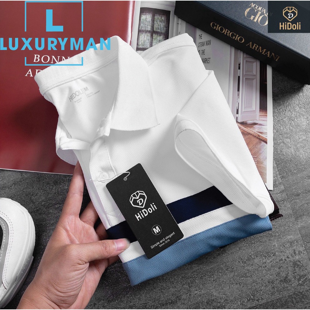 Áo thun Polo nam phối ngang NELUX vải cá sấu Cotton xuất xịn, chuẩn form