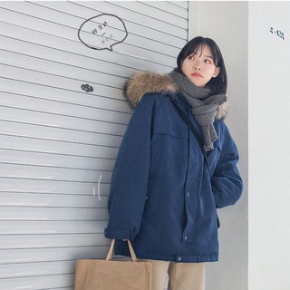 Áo khoác phao cổ lông dáng rộng thời trang mùa đông 2020 ấm áp cho nữ