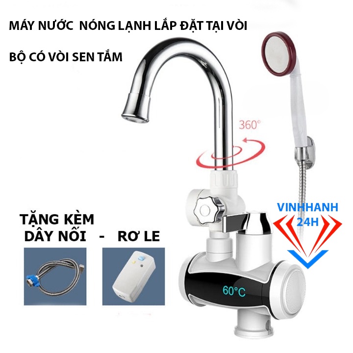 Vòi nước nóng lạnh Mini, Lắp đặt trực tiếp tại vòi, 1 đường nước vào, sử dụng được cả 2 chế độ nóng và lạnh