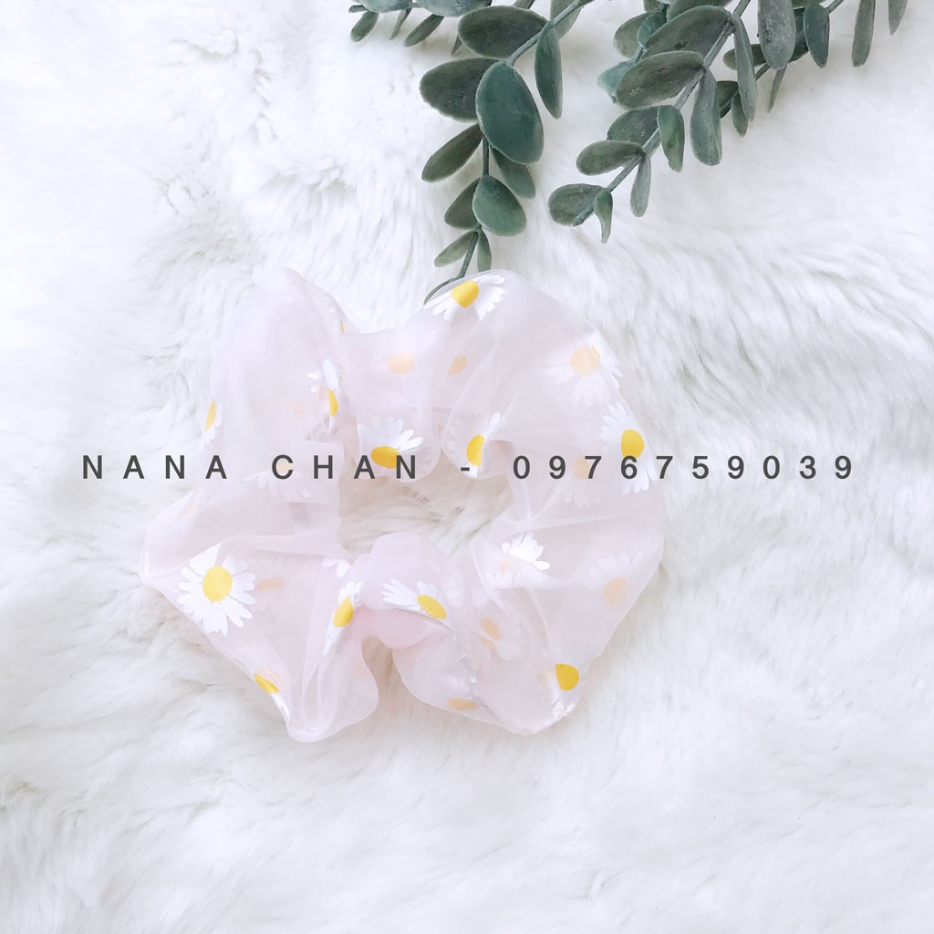 [I032] Buộc tóc scrunchies voan hoa cúc