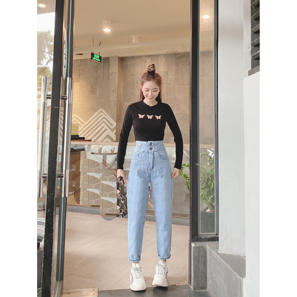 [ LẠC TRÔI ] QUẦN BAGGY JEAN NỮ LƯNG CAO 2 KHOEN DÂY MÀU XANH NHẠT SIÊU CÁ TÍNH CỰC CAO CẤP HADI PHONG CÁCH DỮ THẦN