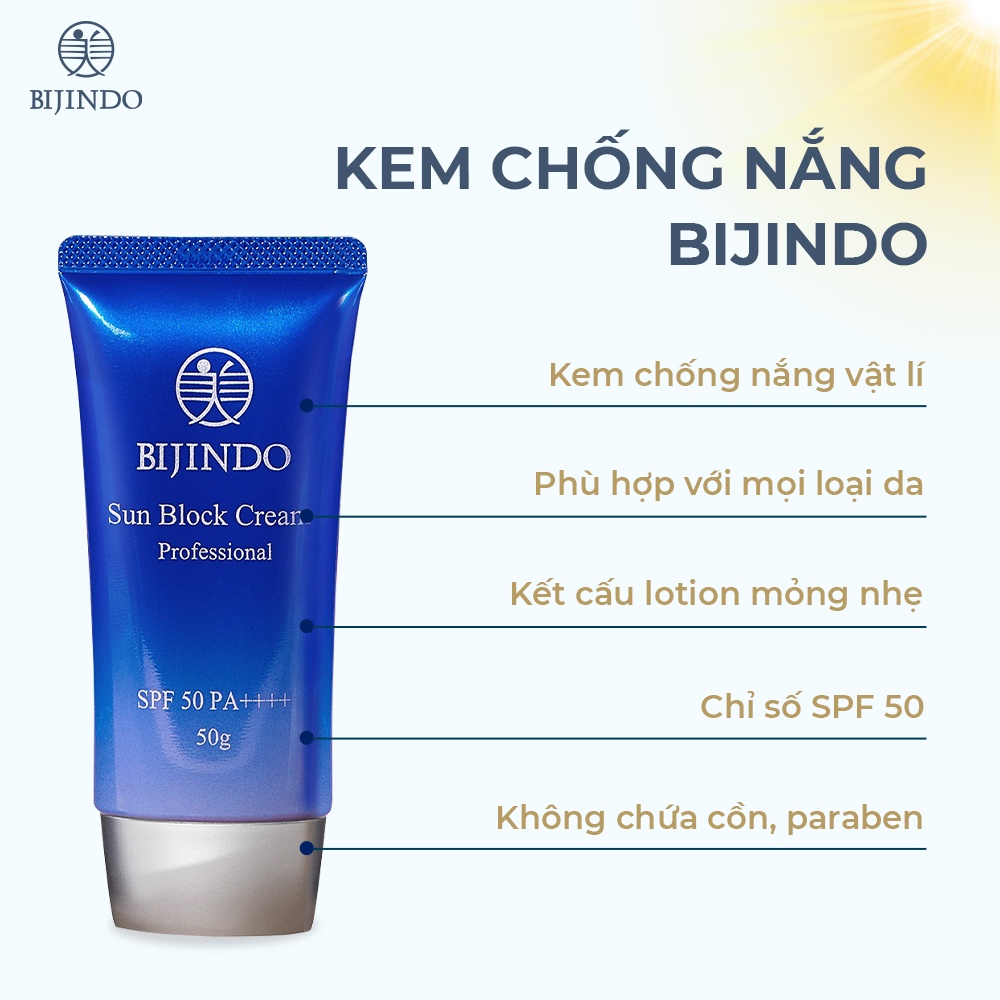 Kem Chống Nắng Kiềm Dầu Cao Cấp BIJINDO 50g SPF 50 PA Dưỡng Trắng Bảo Vệ Khỏi Tia UV Cho Mọi Loại Da | Sản Xuất Tại Nhật