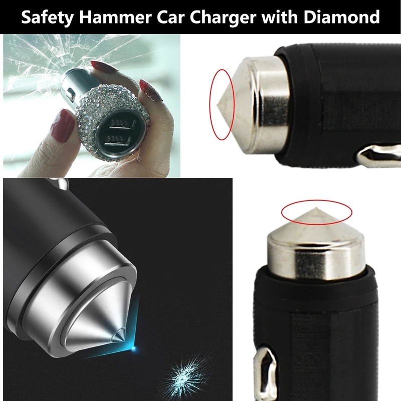 Bộ Sạc Nhanh USB Kép Đính Đá Chất Lượng Cao Cho iPhone / Android / Xe Hơi