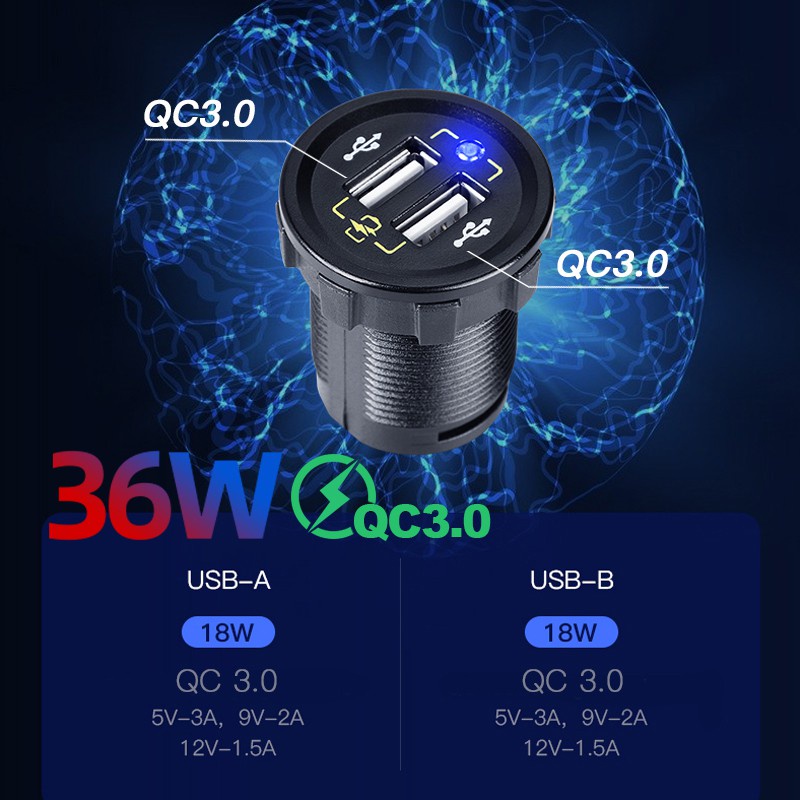 Ổ Cắm Sạc Nhanh qc3.0 Hai Cổng usb 12v 36w Chống Thấm Nước Cho Tàu Thuyền y15zr y15 v2 wira