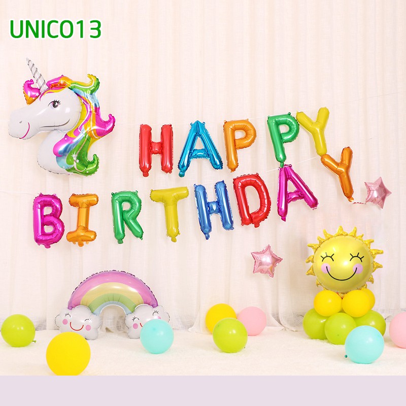 sét y hình Set bóng trang trí sinh nhật tuổi ngựa unicorn