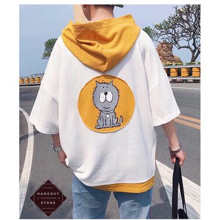 Áo Hoodie Unisex Phối tay Lỡ Xẻ Tà Layer Item KidCat - CRY002