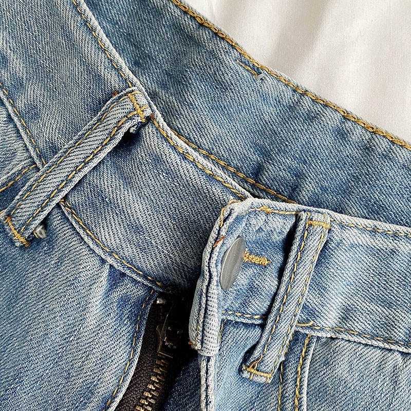 Quần short jean denim form lửng lưng cao lai tua rua 2 màu đen xanh