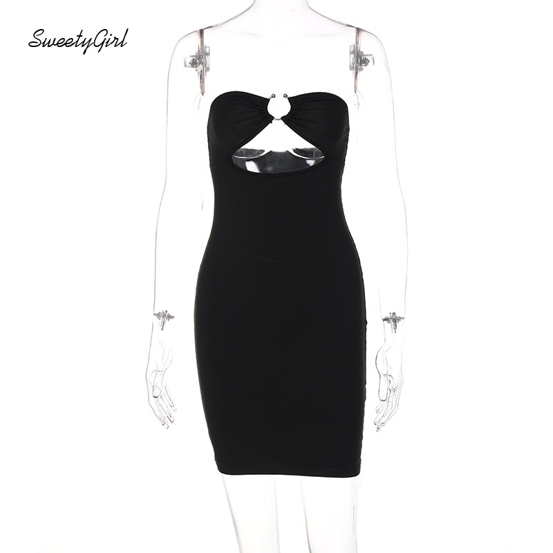 Đầm mini hở vai không tay ôm sát tùy chọn màu sắc gợi cảm cho nữ