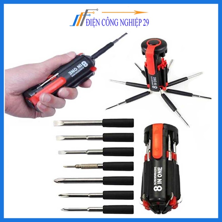Bộ Tô Vít 8 Trong 1 Có Đèn Pin Chưa Bao Gồm Pin