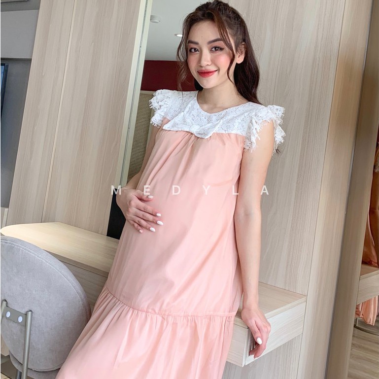 MEDYLA - Váy bầu mùa hè xinh thiết kế 2 lớp tơ lót lụa cho bầu đi chơi du lịch dự tiệc - VS757