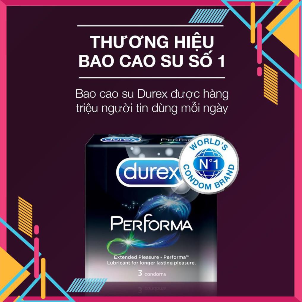 Bao cao su Durex Performa chống xuất tinh sớm Hộp 3 cái Kéo dài thời gian yêu (Khuyến mãi 1K) - GoF Store Vip [lovelove]