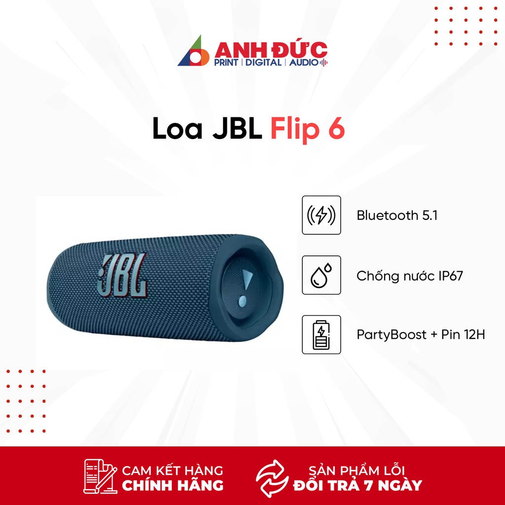 Loa Bluetooht JBL Flip 6 - Hàng chính hãng PGI - Chống nước chuẩn IP67