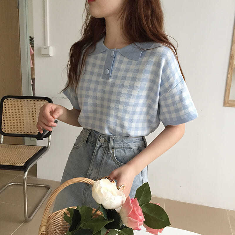 Áo Thun Polo Ngắn Tay Họa Tiết Ca Rô Thời Trang Dành Cho Nữ | BigBuy360 - bigbuy360.vn