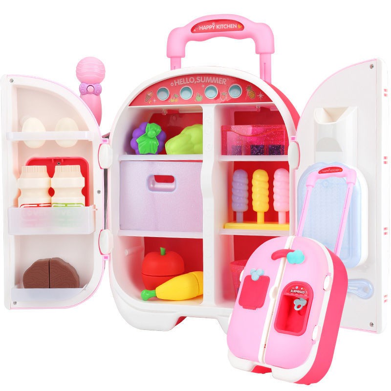 Tủ lạnh Đồ chơi Trẻ em Mô phỏng Lớn Nhà bếp Cửa đôi Play House Boy Girl Hộp đựng xe đẩy nhỏ