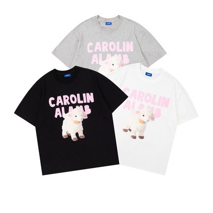 Áo Thun cotton Tay Ngắn Dáng Rộng Hở Vai In Họa Tiết Cừu Dễ Thương Thời Trang Hàn Quốc Cho Nữ