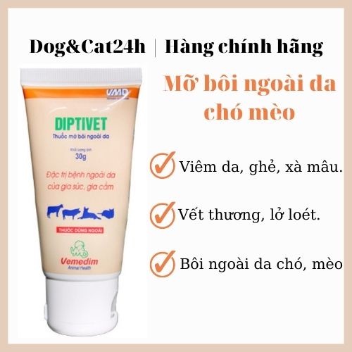 Mỡ bôi hỗ trợ viêm da, ghẻ, xà mâu, vết thương vật nuôi - Diptivet - Vemedim