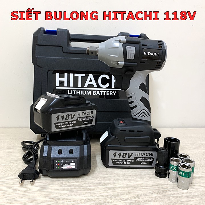 Máy siết bulong Hitachi 118V, Khoan Pin, Bắn Vít, Xiết ốc KHÔNG CHỔI THAN, Tặng 5 đầu khẩu