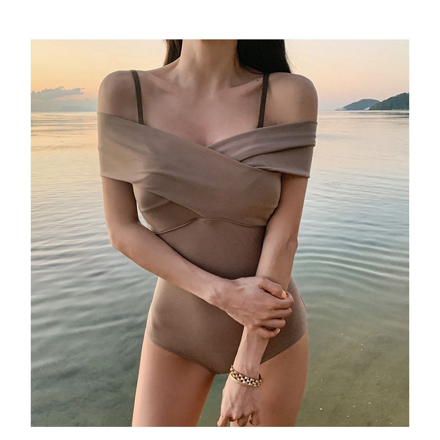 Bikini đồ bơi nữ 1 mảnh liền thân 2 dây trễ vai