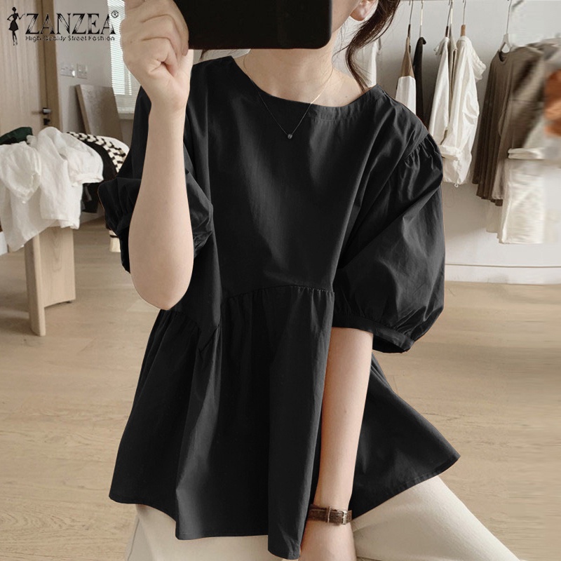 Zanzea Áo Cotton Tay Phồng Màu Trơn Thời Trang Dành Cho Nữ
