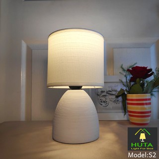 Đèn Ngủ Để Bàn THÂN GỐM SỨ THỦ CÔNG, Chao Vải, Bóng Led E27, dùng trang trí decor, S2