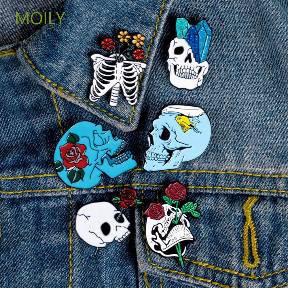 Huy Hiệu Cài Áo Kim Loại Hình Đầu Lâu Và Hoa Hồng Độc Đáo