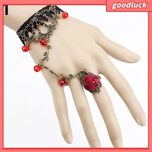 Vòng tay hợp kim ren hoa phối nhẫn đính hoa hồng dành cho nữ