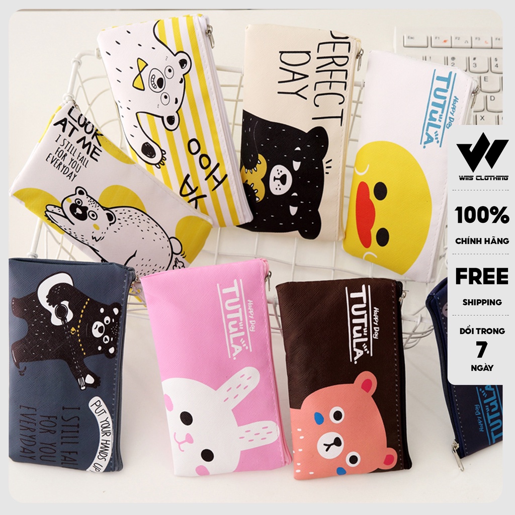 Túi đựng bút WIIS da Pu đựng viết, điện thoại, mắt kính kich thước 18.5CM x 9CM