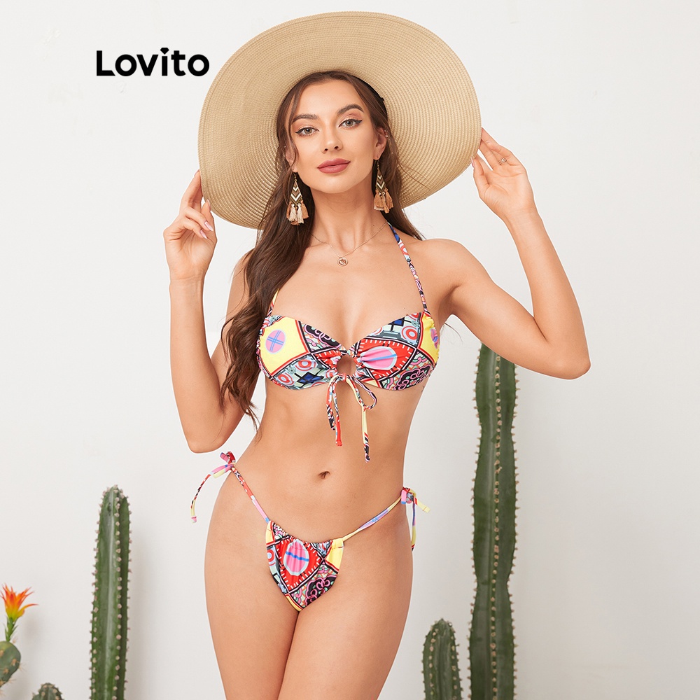 Bộ bikini Lovito họa tiết hình học phong cách Boho cổ điển L11043