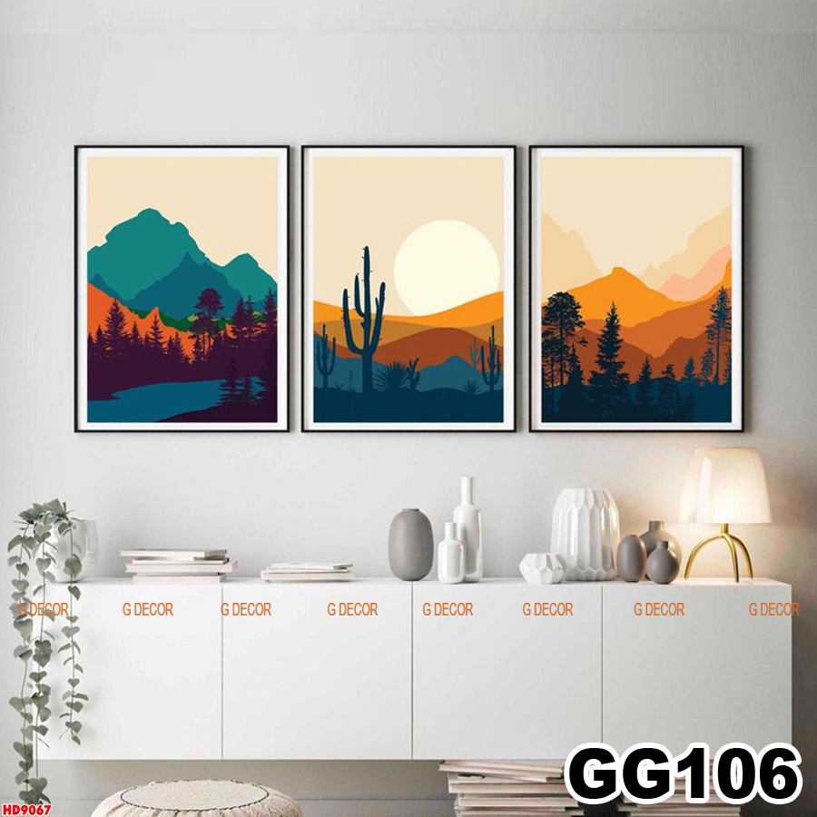 Tranh treo tường canvas 3 bức phong cách Bắc Âu 183, tranh phong cảnh trang trí phòng khách, phòng ngủ, phòng ăn,spa